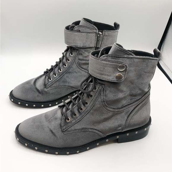 Vince Camuto Grey Gun Metal Velvet Studded Combat Booties Women’s Size 9 - Picture 3 of 12